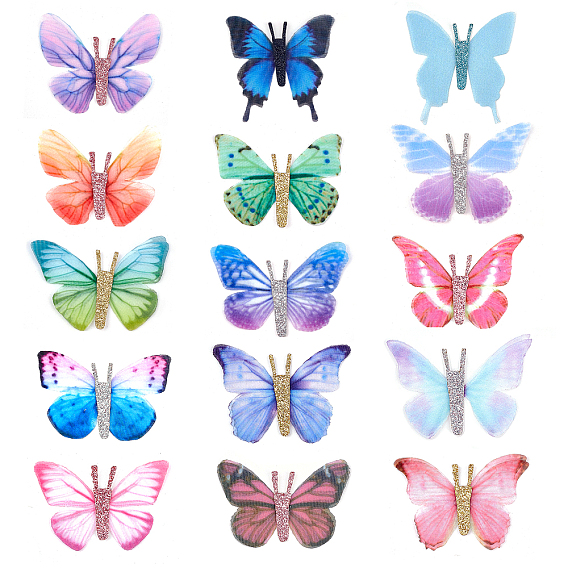 Double Layers Chiffon Tulle Accessories, 3D Butterfly, for Earring, Hair Clips, Jewelry Making