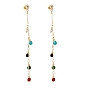 Brass Enamel Chain Tassel Earrings, with 304 Stainless Steel Stud Earring Findings and Iron Ear Nuts, Flat Round, Colorful