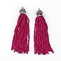 Glass Seed Beads Tassel Big Pendant Decorations, with Brass Polymer Clay Rhinestone Findings