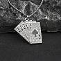 201 Stainless Steel Chain, Zinc Alloy Pendant and Rhinestone Necklaces, Playing Card