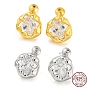 Flower 925 Sterling Silver with Clear Cubic Zirconia Stud Earring Findings, Earring Settings for Half Drilled Beads, with S925 Stamp