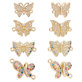 Nbeads 8Pcs 4 Style Brass Micro Pave Clear Cubic Zirconia Links, Long-Lasting Plated, Butterfly
