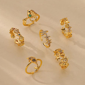 Манжеты из латуни с микро паве кубический цирконий для женщин, темы морских животных, золотые