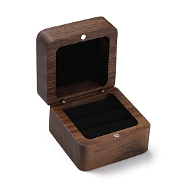 2-Slot Wooden Finger Ring Boxes, with Hinged Lids and Magnetic Clasps, Square