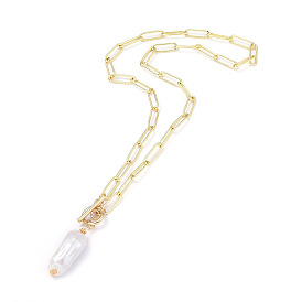 Colliers à pendentif perle keshi perle baroque naturelle, avec 304 fermoirs à bascule en acier inoxydable, chaînes de trombones et boîtes en carton en laiton