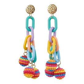 Акриловые болтаться серьги стержня, с бусинами из АБС-пластика и 304 фурнитурой из нержавеющей стали, круглые