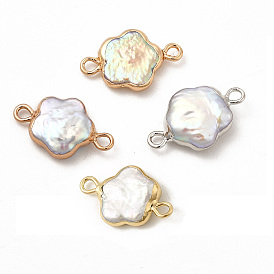 Baroque Natural Keshi Pearl Connector Charms, Flower Links, with Brass Double Loops