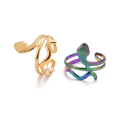 Ion Plating(IP) 304 Stainless Steel Snake Chunky Open Cuff Ring for Women