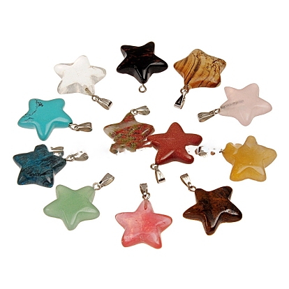 Natural & Synthetic Gemstone Pendants, with Platinum Tone Brass Findings, Star