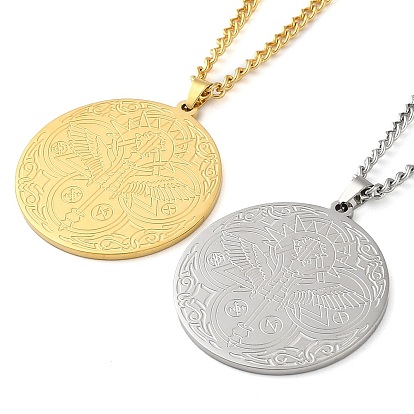 304 ожерелья с подвесками-цепочками из нержавеющей стали, плоские круглые с ангелом рисунком