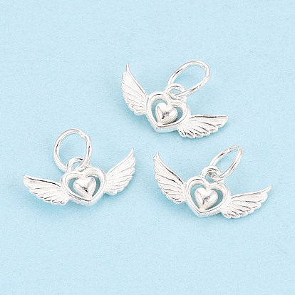 925 Подвеска в виде сердца из стерлингового серебра с ангельскими крыльями, с печатью 925