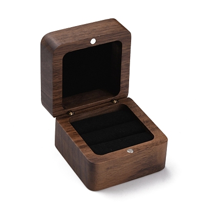 2-Slot Wooden Finger Ring Boxes, with Hinged Lids and Magnetic Clasps, Square