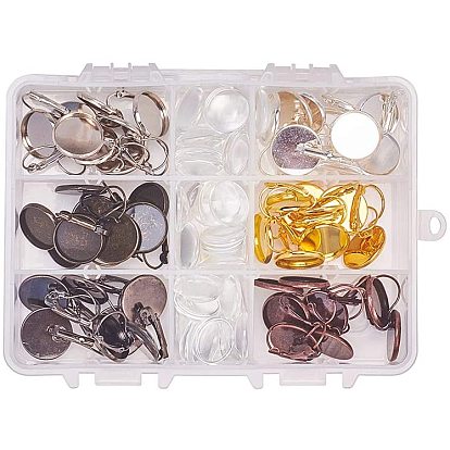 DIY Earring Making Sets, with Brass Leverback Earring Settings and Transparent Glass Cabochons