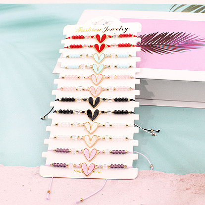 12шт. браслеты из сплава с эмалью в форме сердца, стеклянные бусины плетеные браслеты из бисера для женщин, золотые