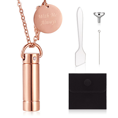 1pc 304 collier urne funéraire en acier inoxydable, avec des sacs à bijoux, entonnoirs, spatules cosmétiques, épingle à œil