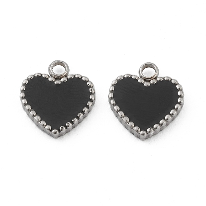 Fashion 304 Stainless Steel Enamel Charms, Heart, Stainless Steel Color
