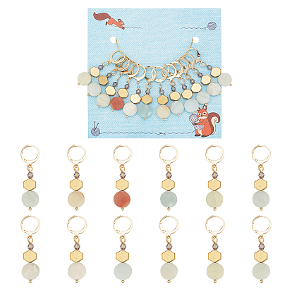 Маркеры-подвески из натурального цветка амазонита и немагнитного синтетического гематита, подвески крючком, маркер с замком и кольцом с подвеской в виде винного бокала, плоский круглый & шестиугольник