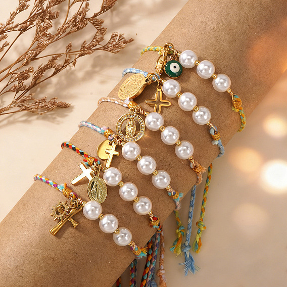 304 из нержавеющей стали шарм браслеты, Браслеты из искусственного жемчуга и бисера, плетеные, для женщин.