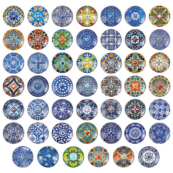 1набор стеклянных кабошонов, круглый с цветочным узором