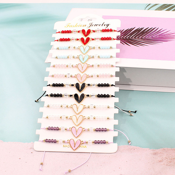 12шт. браслеты из сплава с эмалью в форме сердца, стеклянные бусины плетеные браслеты из бисера для женщин, золотые