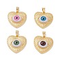 Brass Pendants, with Resin Cabochons, Long-Lasting Plated, Heart with Evil Eye, Real 18K Gold Plated