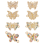 8Pcs 4 Style Brass Micro Pave Clear Cubic Zirconia Links, Long-Lasting Plated, Butterfly