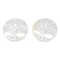 Natural Freshwater Shell Filigree Joiners, Flat Round with Tree of Life