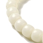 White Jade Bodhi Root Round Beaded Stretch Bracelets, with Tassel Pendants