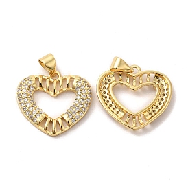 Brass Micro Pave Cubic Zirconia Pendants, Heart Charms, Golden