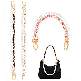 3pcs 3 couleurs poignées de sac à double brin, avec perles en plastique imitation abs, chaîne de câble en cuir pu et alliage et fermoirs pivotants, accessoires de remplacement de sac