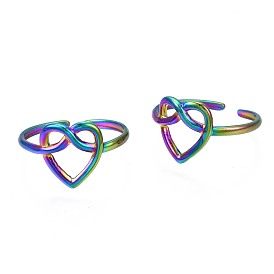 304 anillo de puño envuelto en corazón de acero inoxidable, Anillo abierto de color arcoíris para mujer.