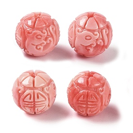 Synthetic Shell Dyed Carved Beads, Round