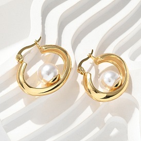 304 серьги-кольца Huggie Hoop из нержавеющей стали и АБС-пластика с имитацией жемчуга, ионное покрытие (ip)