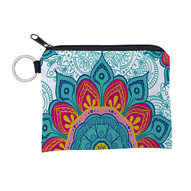 Mandala Flower Pattern Polyester Clutch Bags, Change Purse with Zipper & Key Ring, for Women, Rectangle
