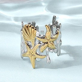 304 открытые манжеты из нержавеющей стали для женщин, морская звезда в форме ракушки, ионное покрытие (ip)