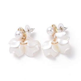 Acrylic Imitation Shell Dangle Stud Earrings with 925 Sterling Silver Pins, Alloy Cluster Drop Earrings for Women
