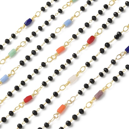 Латунные цепные цепи, со стеклянными бусинами, ионное покрытие (ip), пайки, без кадмия, без никеля и без свинца, реальный 18 k позолоченный, с катушкой