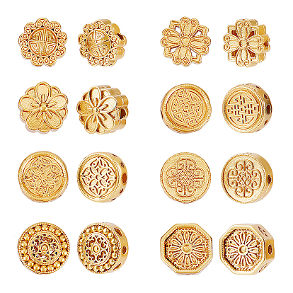 16шт 8 стиль стойка покрытие латунные бусины, долговечный, плоские круглые с цветком