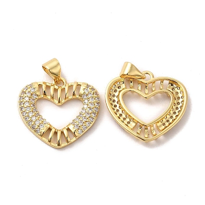 Brass Micro Pave Cubic Zirconia Pendants, Cadmium Free & Lead Free, Heart Charms, Golden