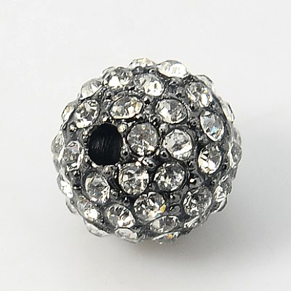 Alloy Rhinestone Beads, Grade A, Round, Gunmetal, Hole: 2mm