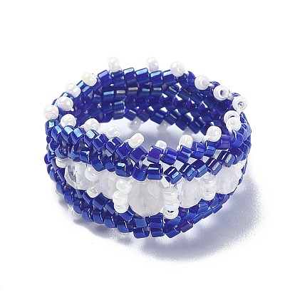 Glass Seed Bead Braided Rings, Natural Gemstone Stretch Rings for Women