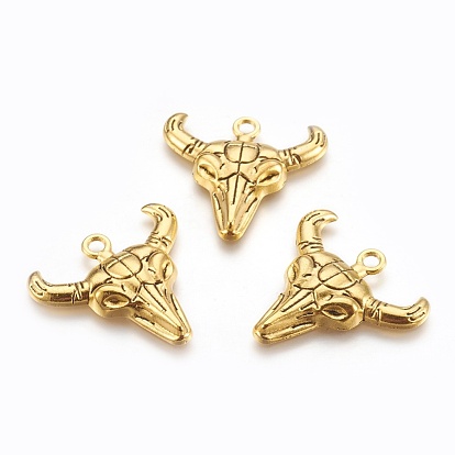 Tibetan Style Alloy Steer Pendants, Longhorn, Lead Free and Cadmium Free, 28mm long, 29mm wide, 4mm thick, hole: 3mm