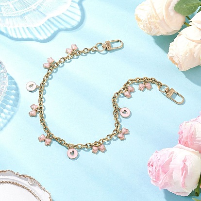 Кисточка-бантик розового цвета из эмали сплава 304 цепочка из нержавеющей стали, декоративные цепочки, с поворотными застежками сплава, золотые