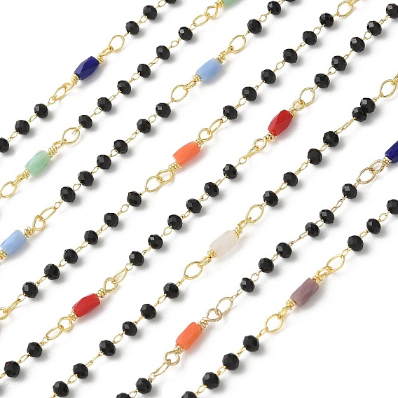 Латунные цепные цепи, со стеклянными бусинами, ионное покрытие (ip), пайки, без кадмия, без никеля и без свинца, реальный 18 k позолоченный, с катушкой