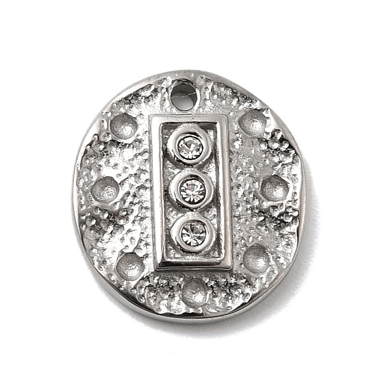 Кованые 304 подвески из нержавеющей стали, плоский круглый шарм, со стразами