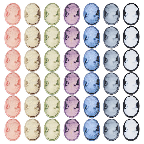 42 шт 7 цвета ретро леди камея смоляные кабошоны, овальные