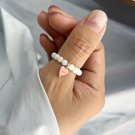 Стеклянные кольца с натуральными ракушками, сердце