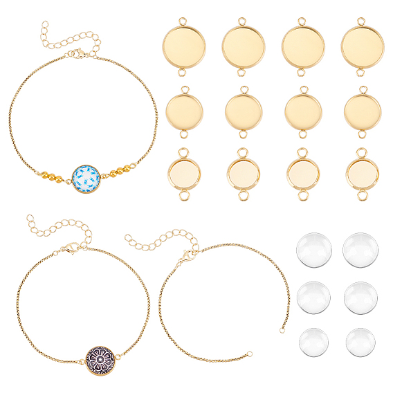 Набор для самостоятельного изготовления купольного браслета, включая браслет-слайдер из нержавеющей стали и разъем-кабошон, Кабошоны из стекла