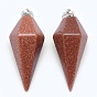 Gemstone Pointed Pendants, with Brass Findings, Bullet, Platinum