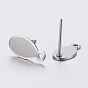 304 Stainless Steel Stud Earring Findings, with Loop, Oval